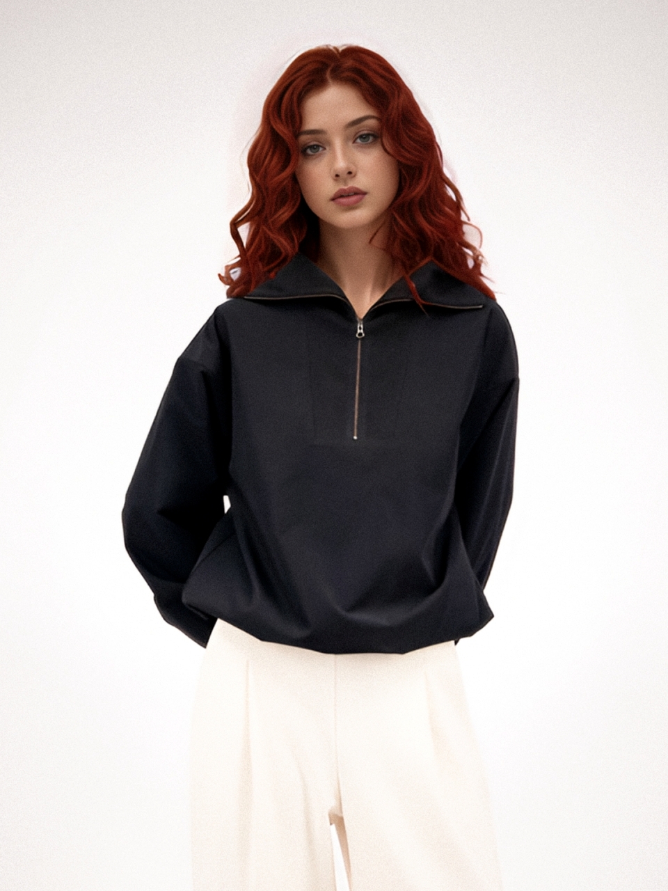 Half Zip-up Sportive Blouse _Black