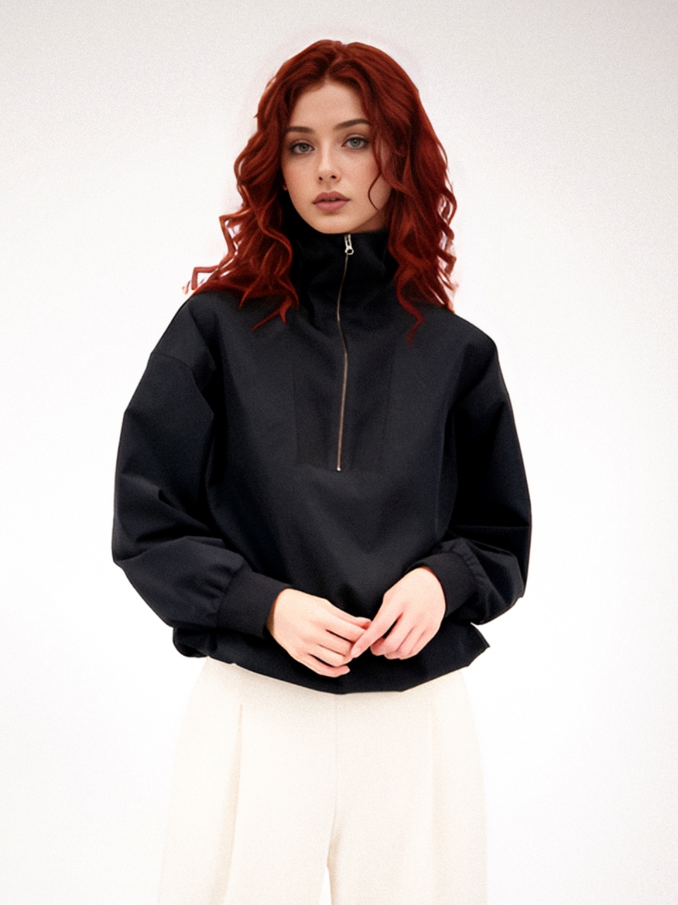 Half Zip-up Sportive Blouse _Black