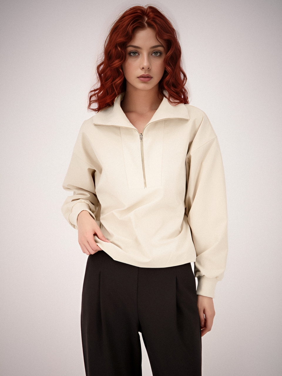 Half Zip-up Sportive Blouse _Black