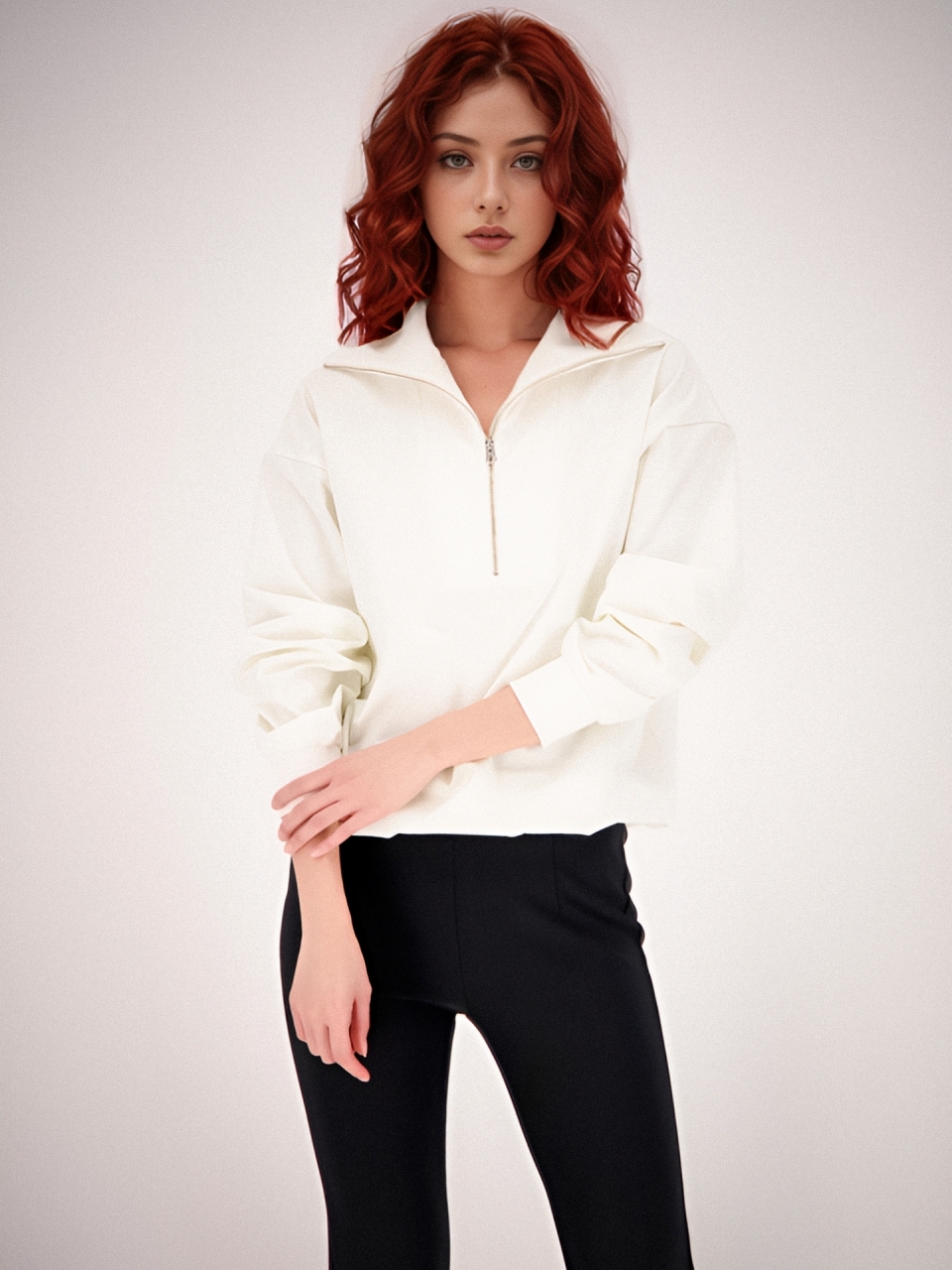 Half Zip-up Sportive Blouse _Black