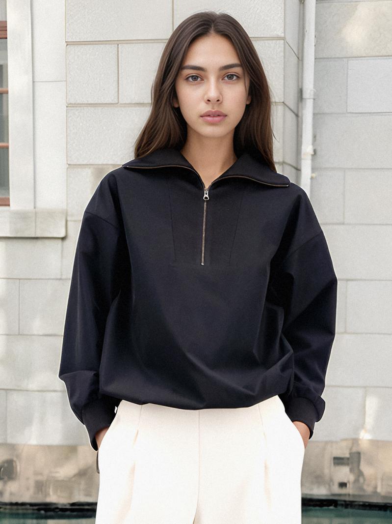Half Zip-up Sportive Blouse _Black