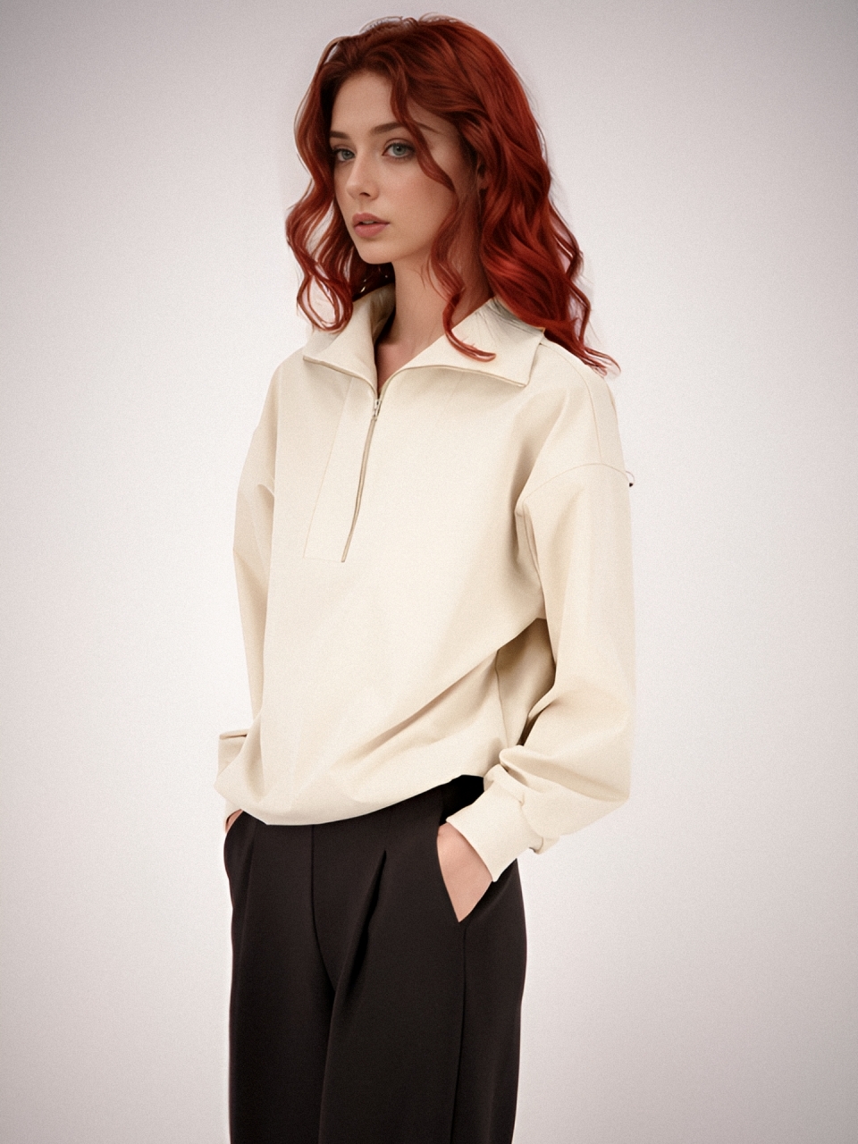 Half Zip-up Sportive Blouse _Beige
