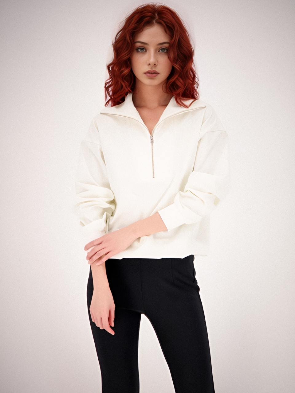 Half Zip-up Sportive Blouse _Beige