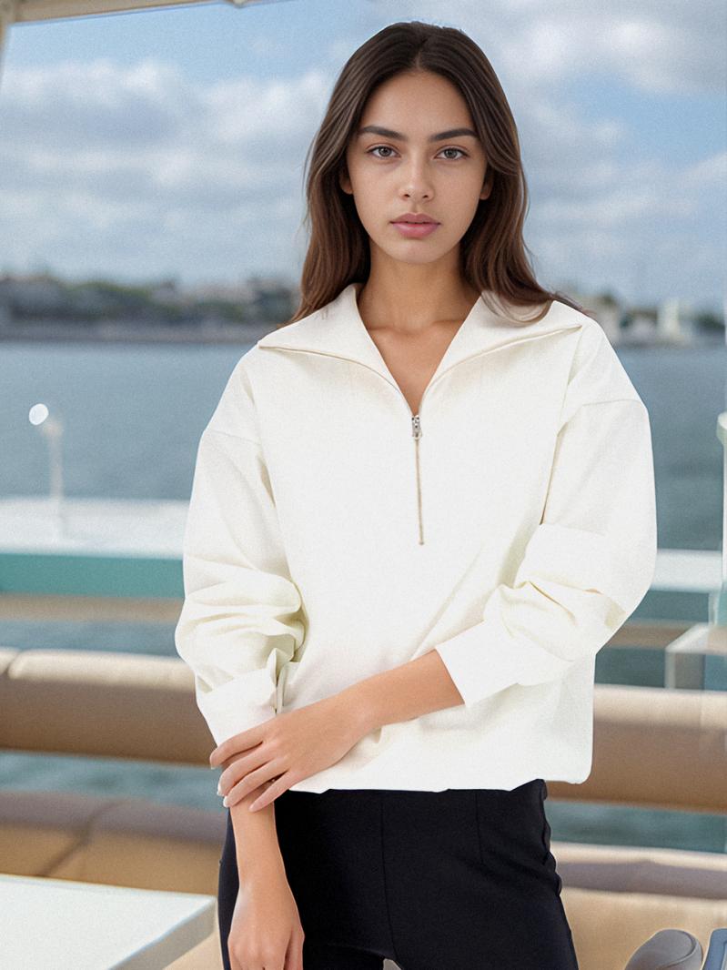 Half Zip-up Sportive Blouse _Ivory