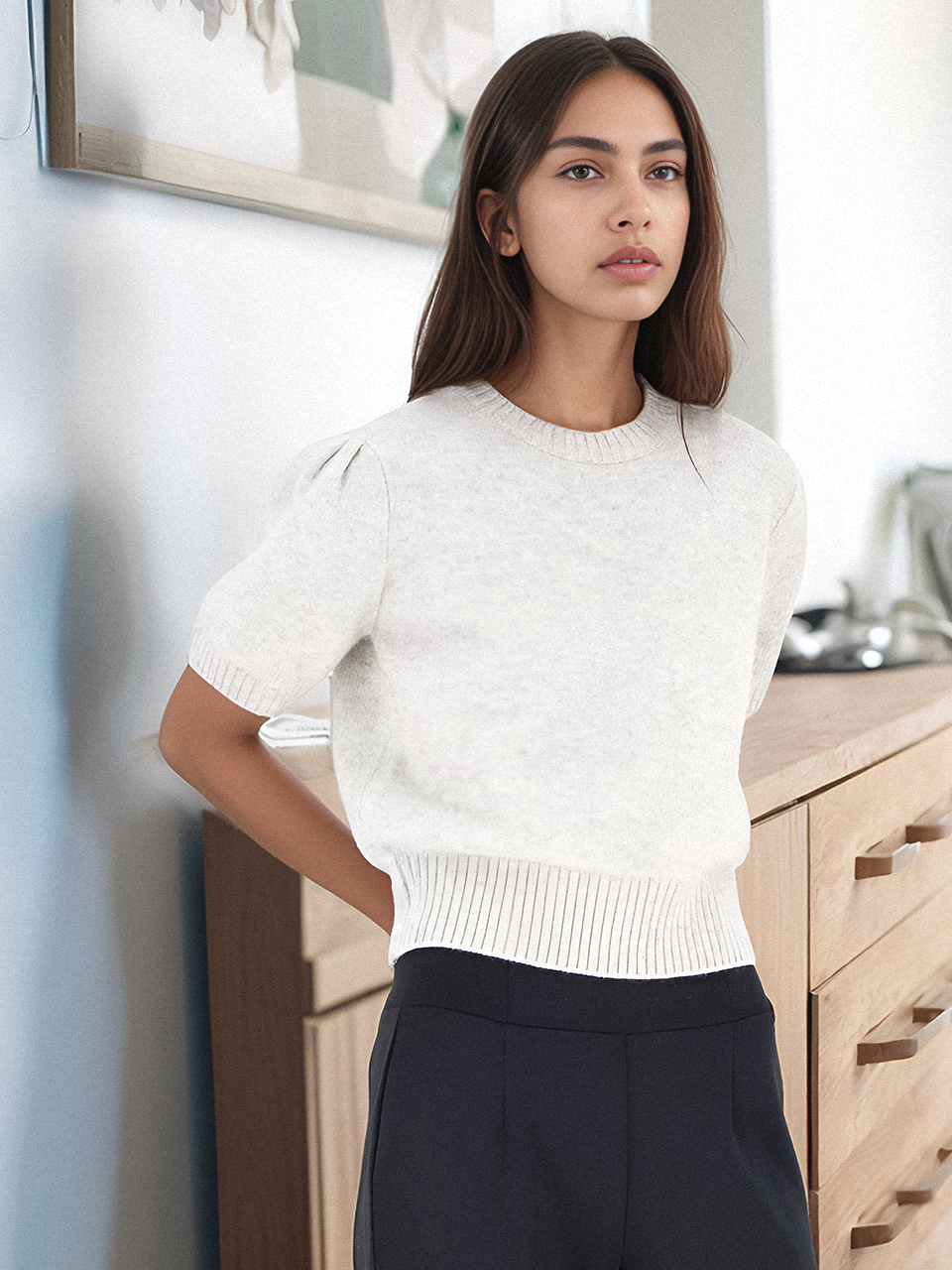 Puff Sleeve Raccoon Knit _Grey
