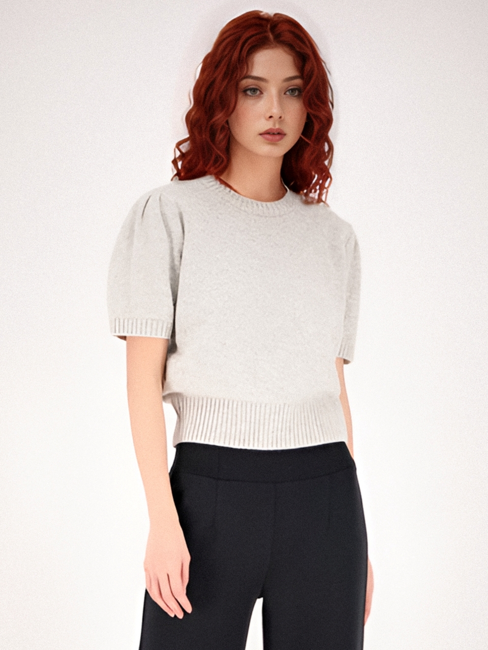 Puff Sleeve Raccoon Knit _Grey