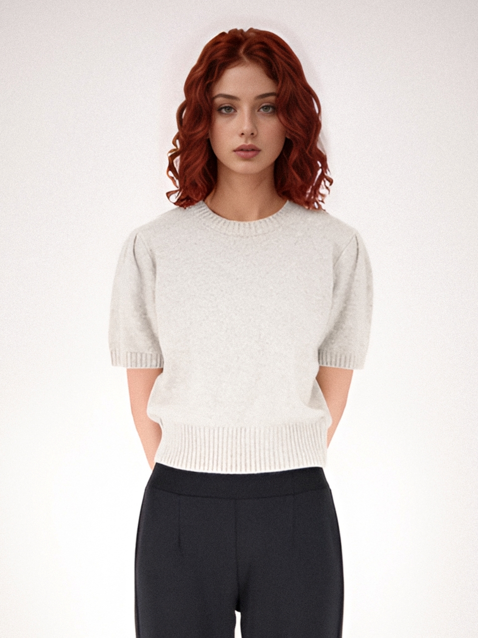 Puff Sleeve Raccoon Knit _Grey
