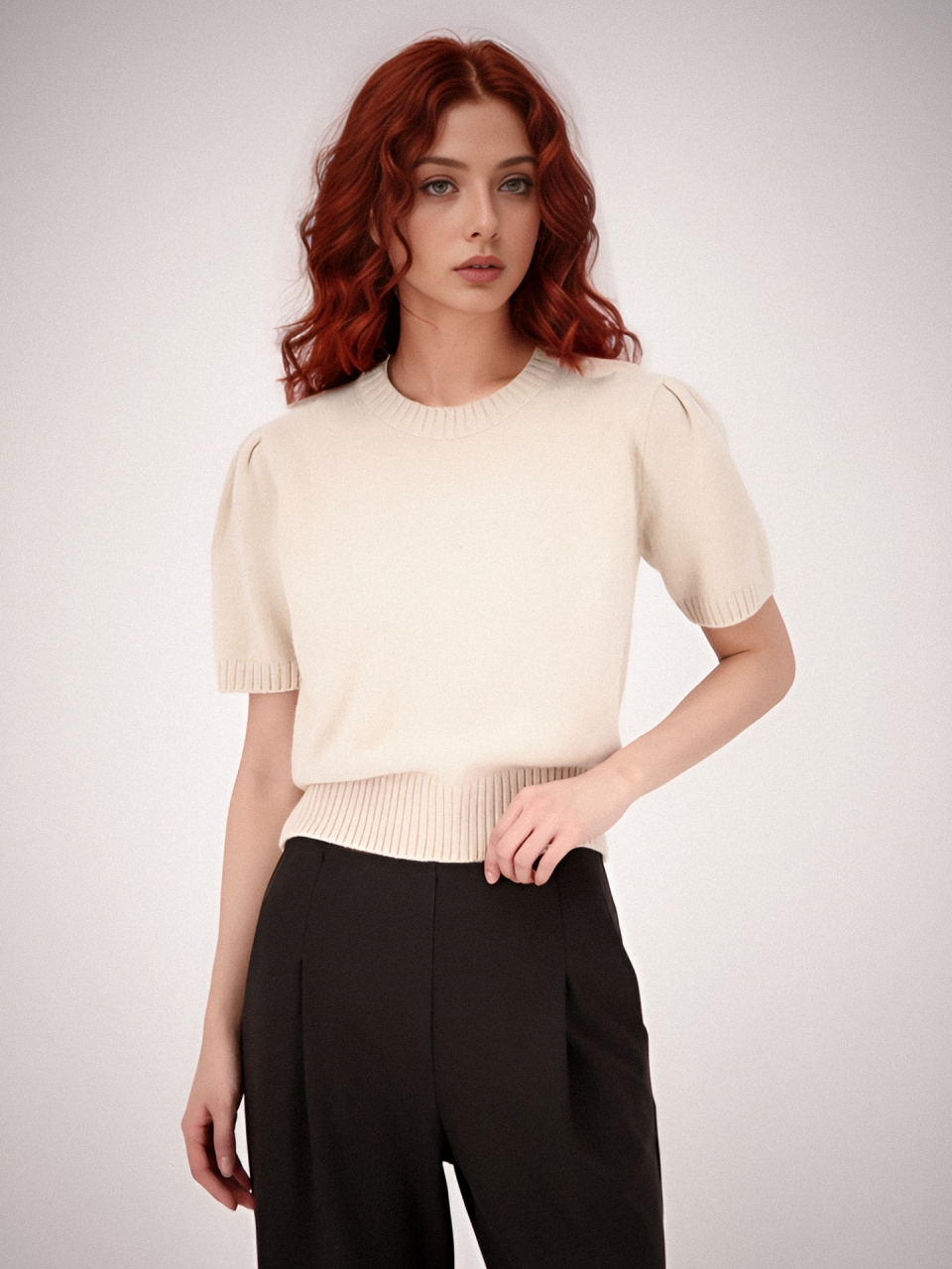 Puff Sleeve Raccoon Knit _Grey