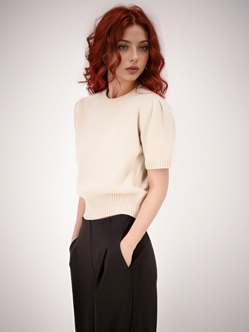 Puff Sleeve Raccoon Knit _Grey