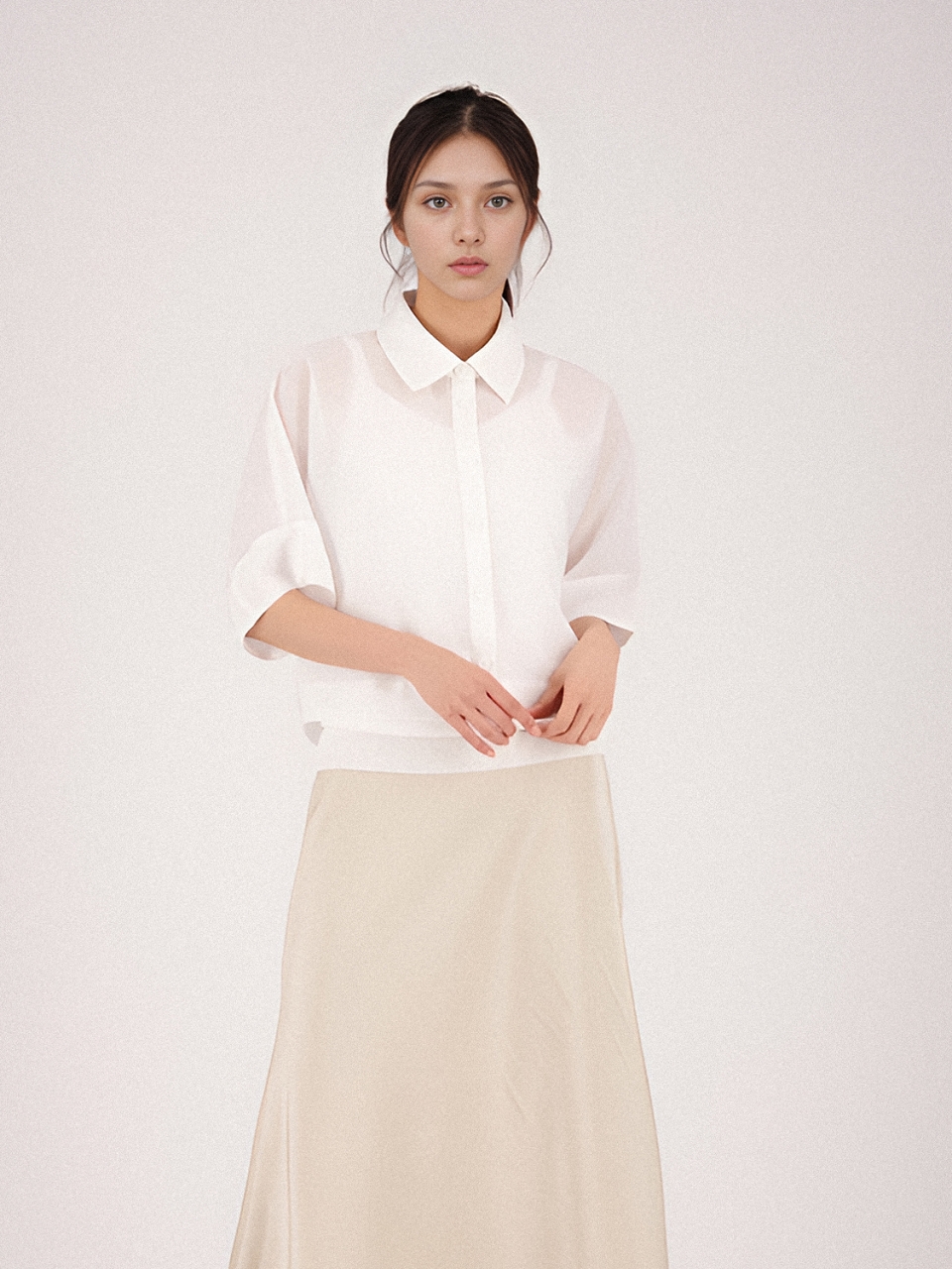 See Through Cropped Shirt _White