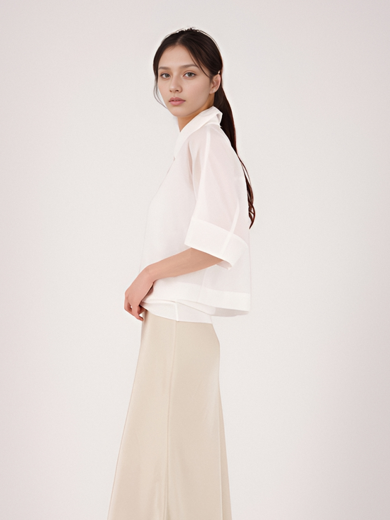 See Through Cropped Shirt _White
