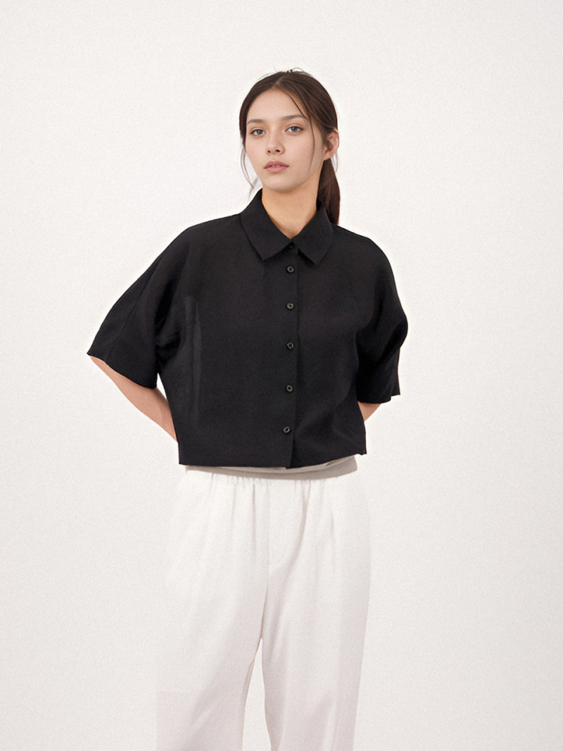 See Through Cropped Shirt _White