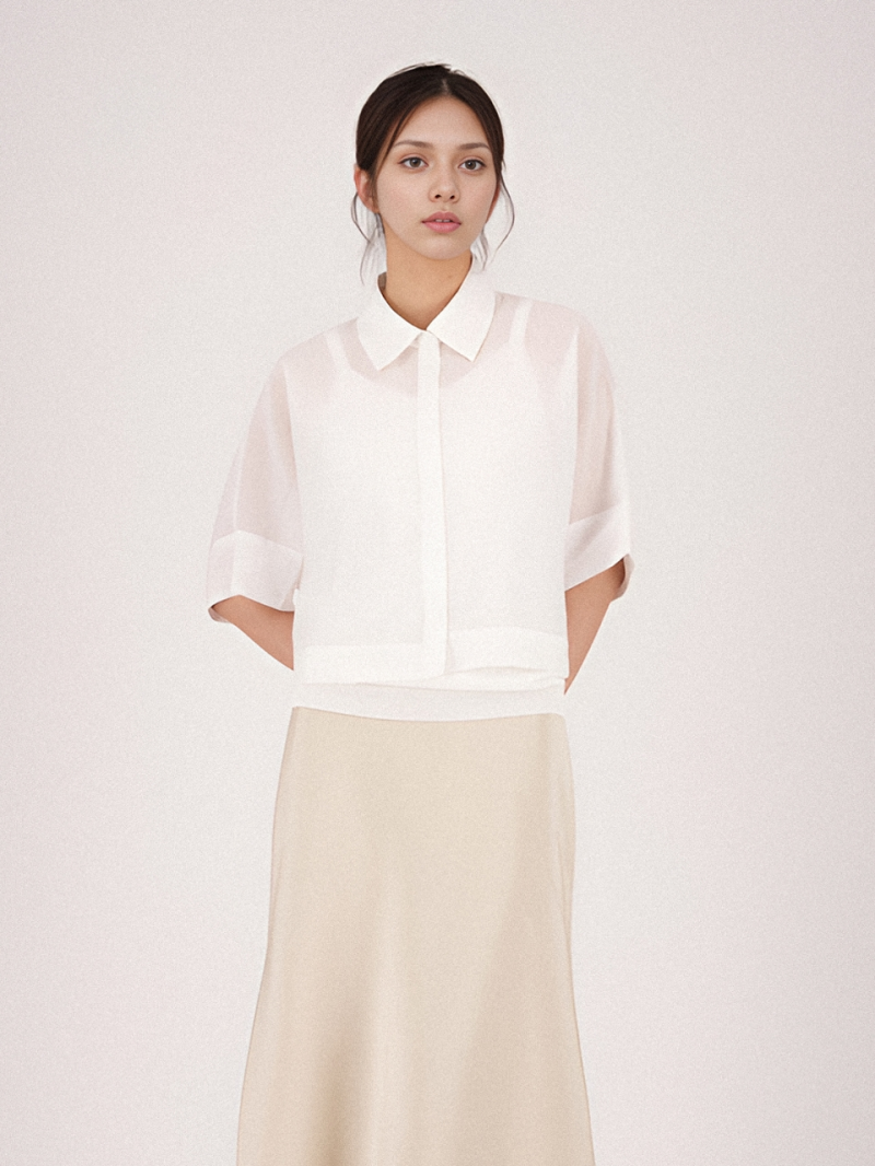 See Through Cropped Shirt _White