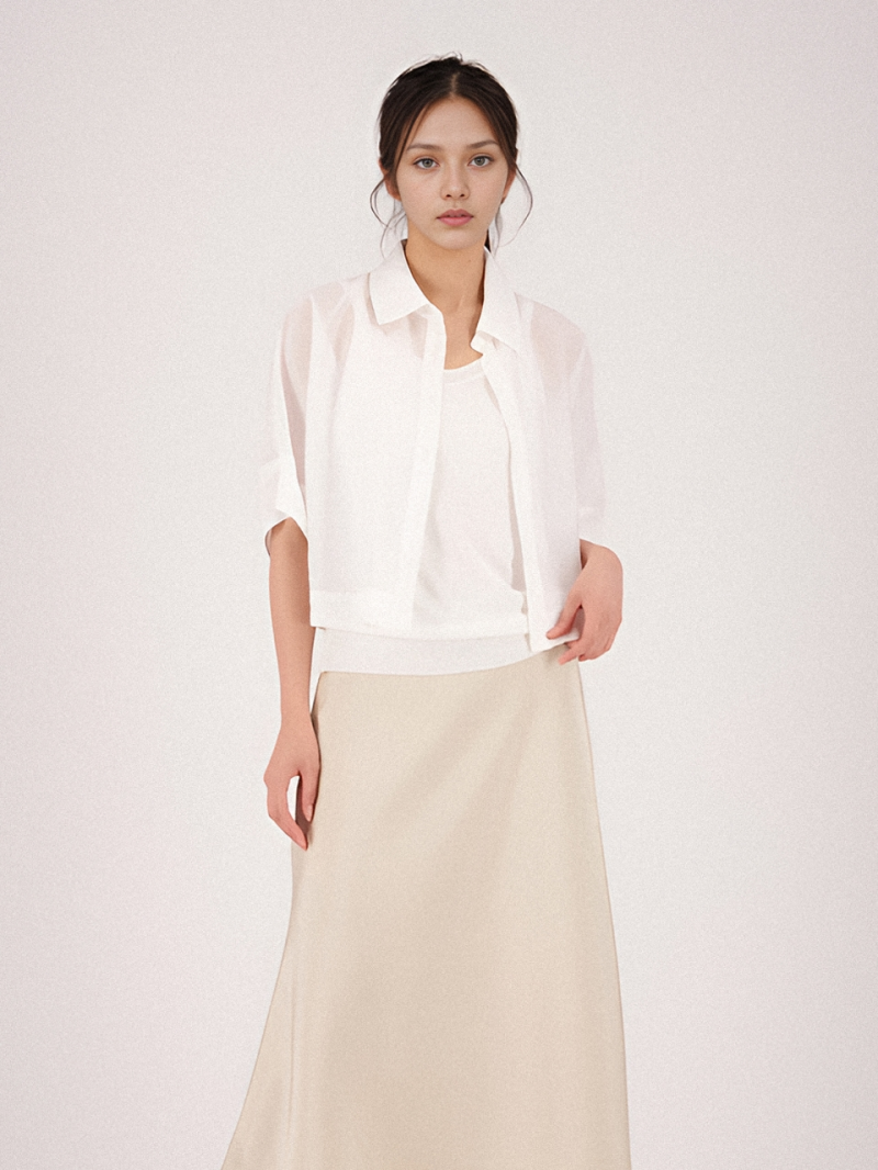 See Through Cropped Shirt _White