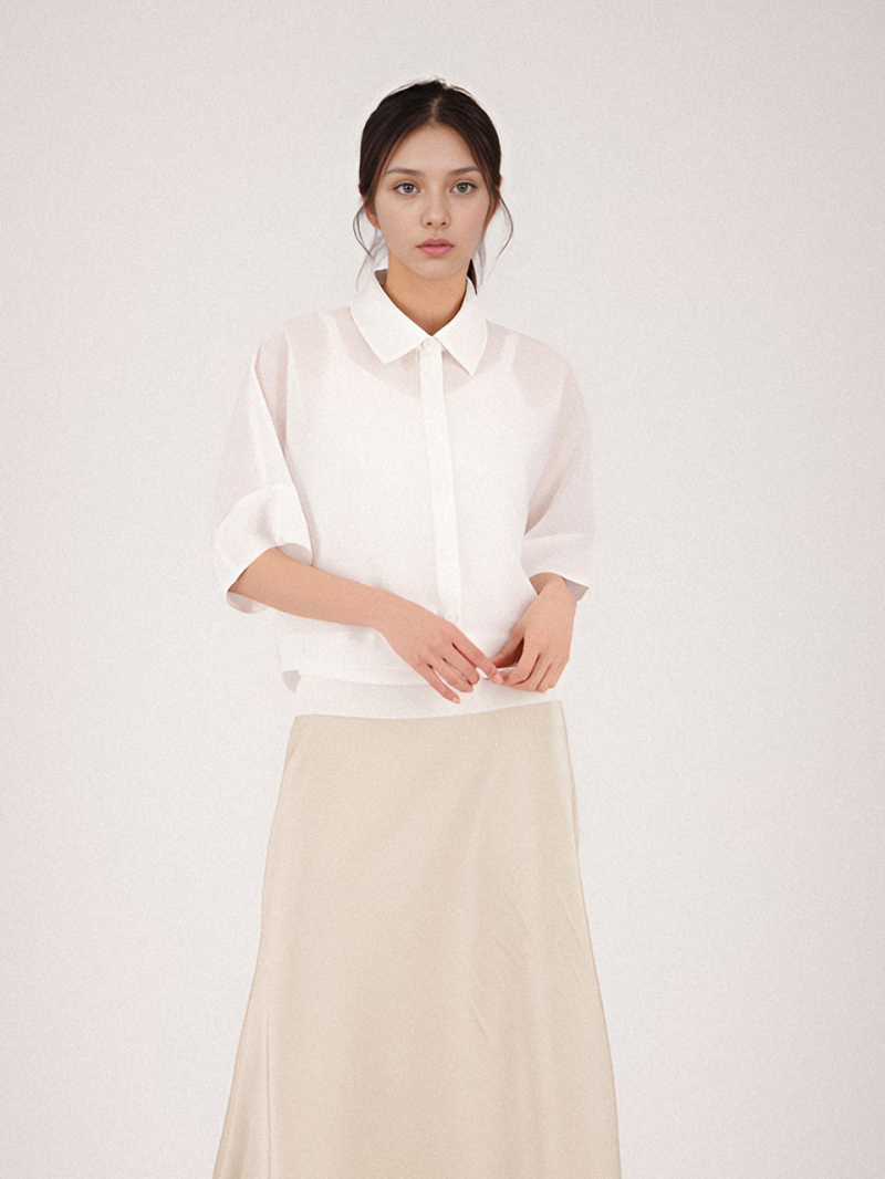 See Through Cropped Shirt _White