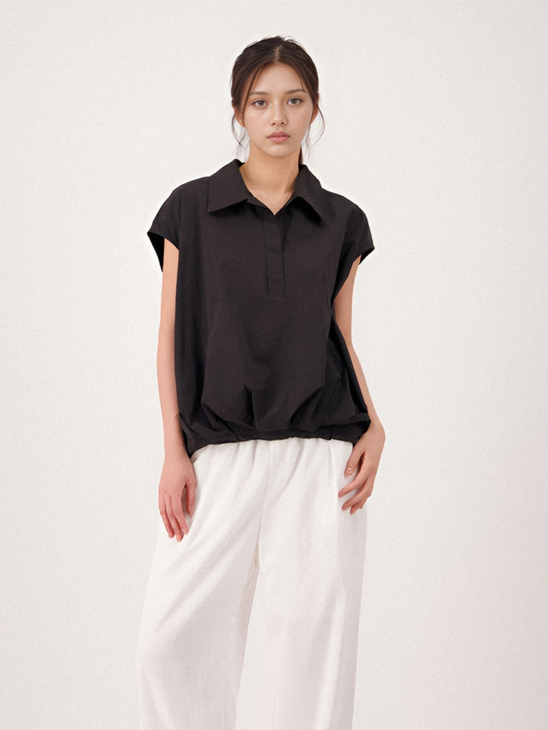 Loosefit Sleeveless Shirt Blouse _Black