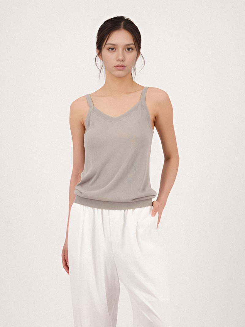 V-neck Strap Sleeveless Knit _White