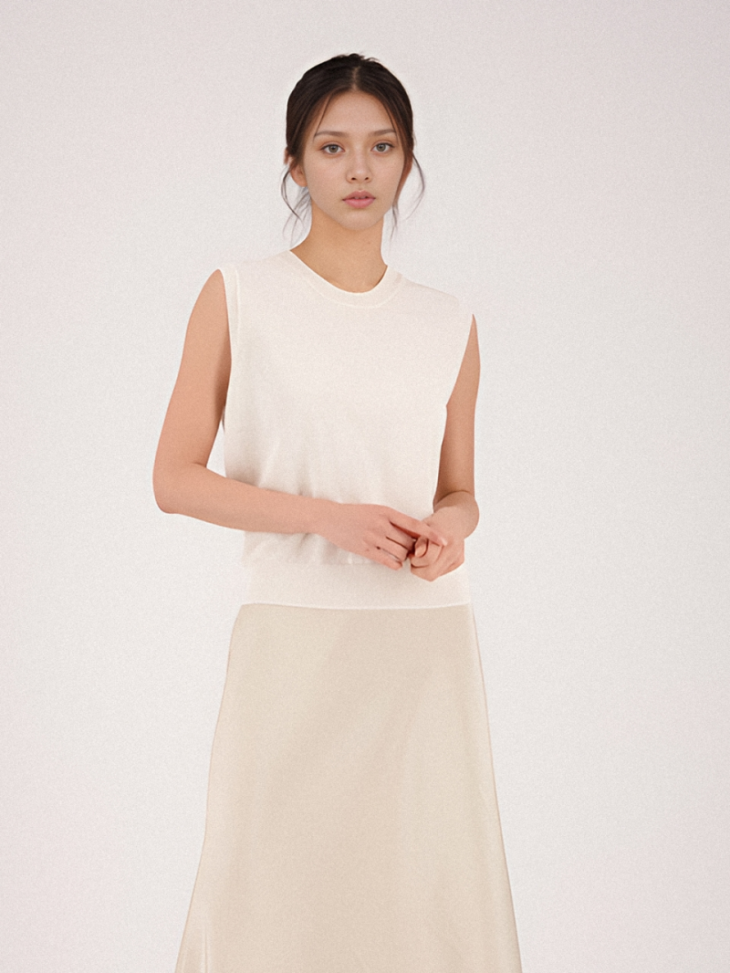 Linen Round Neck Sleeveless Knit _Ivory