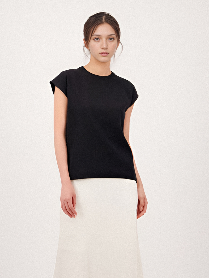 Half Sleeve Cotton Knit _Black