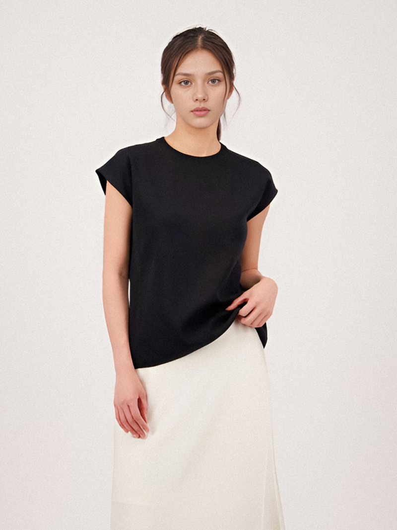 Half Sleeve Cotton Knit _Black