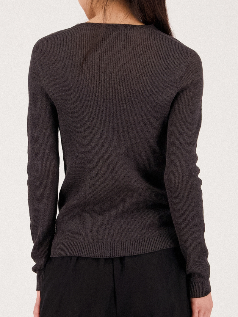 Long Sleeve Ribbed Linen Knit _Charcoal
