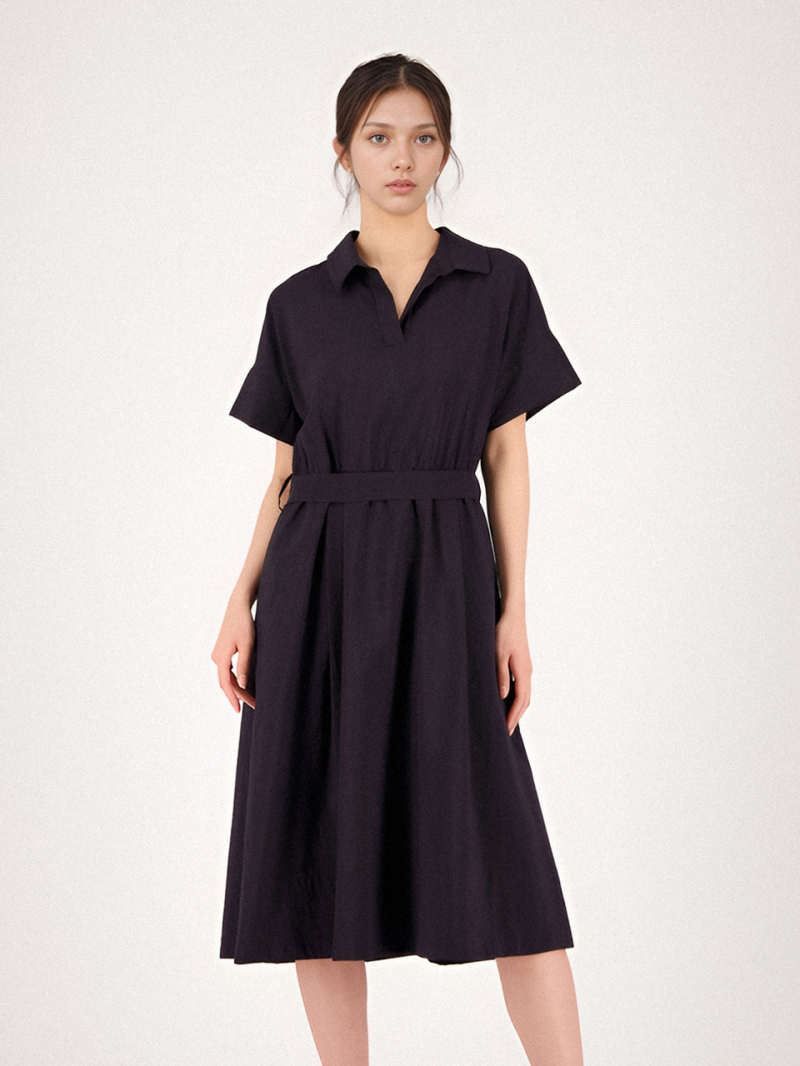 Collar Neck Half Sleeve Dress _Black