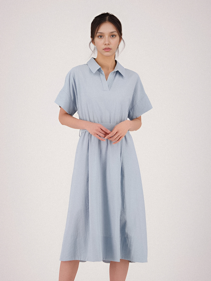 Collar Neck Half Sleeve Dress _Sky