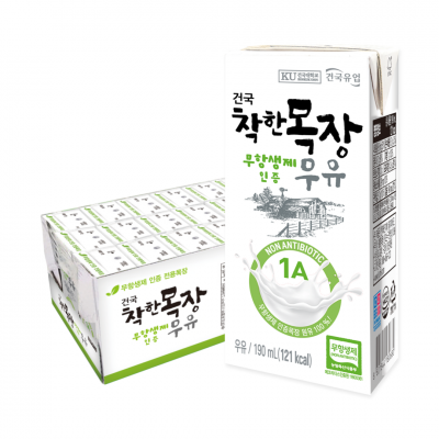 건국우유 착한목장 무항생제 멸균우유 190ml 24팩