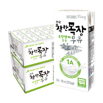 건국우유 착한목장 무항생제 멸균우유 190ml 48팩