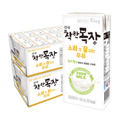 건국우유 착한목장 소화가잘되는 우유 190ml 48팩