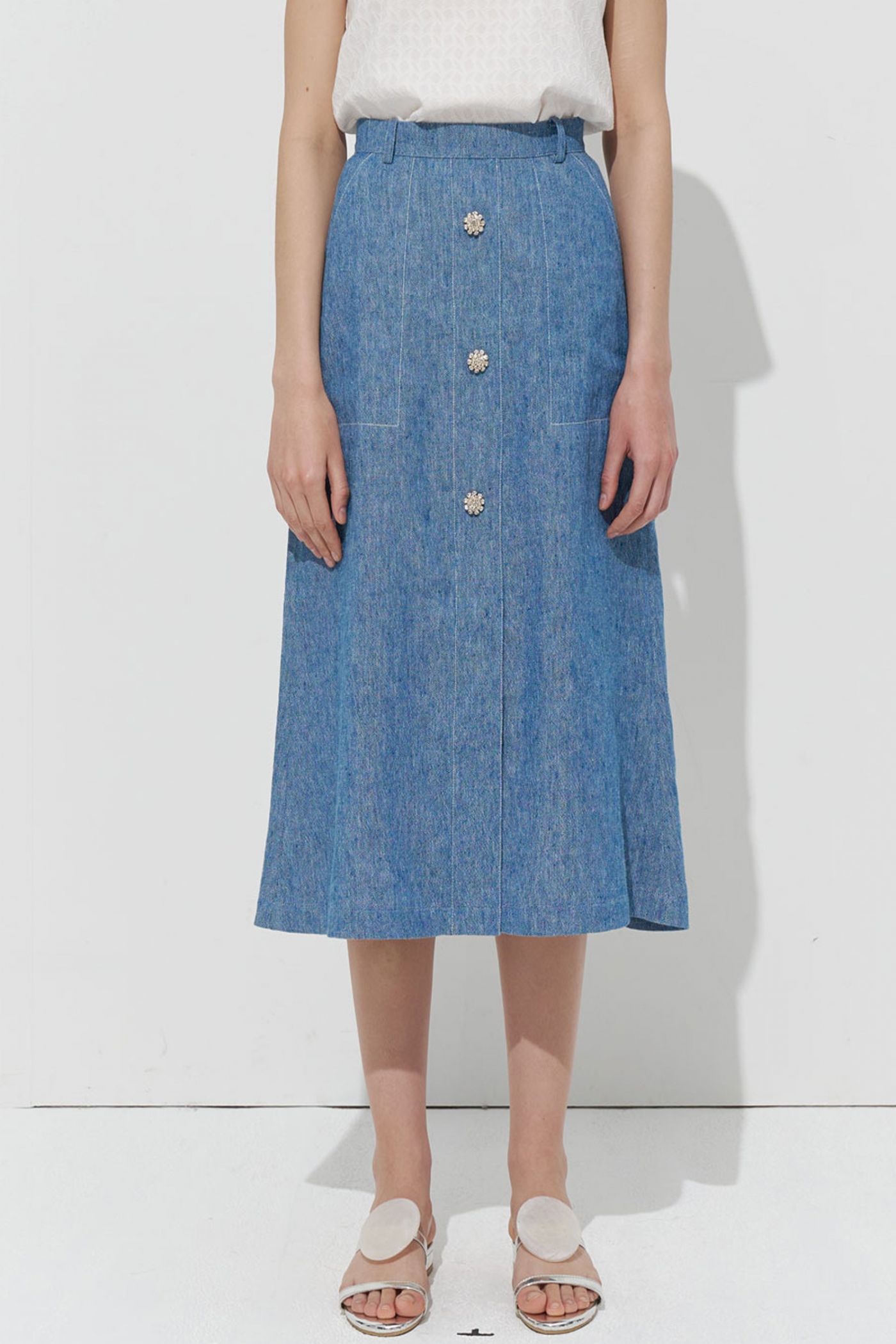 #12 ITALY BUTTON LINEN SKIRT -50% OFFSALE