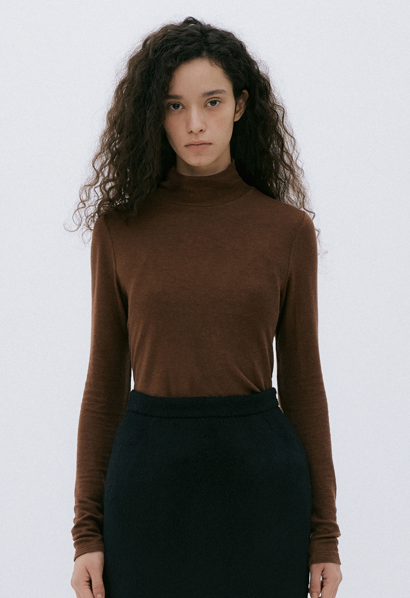 TENCELWOOL HIGHNECK  TOP - BROWN