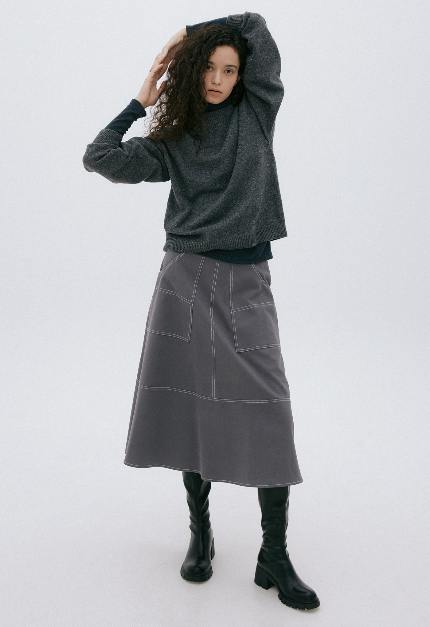 STITCH WINTER SKIRT-GREY