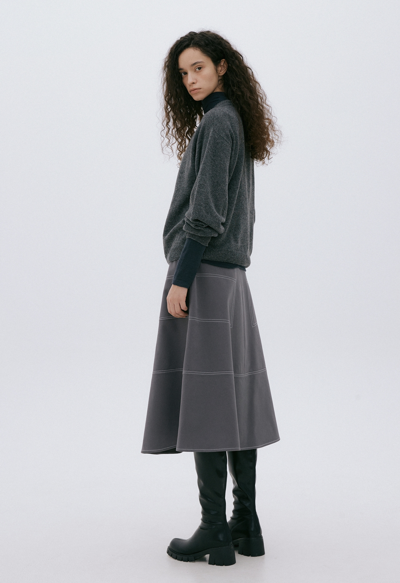 STITCH WINTER SKIRT-GREY