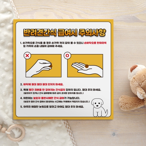 애견간식 급여시 주의사항 안내판