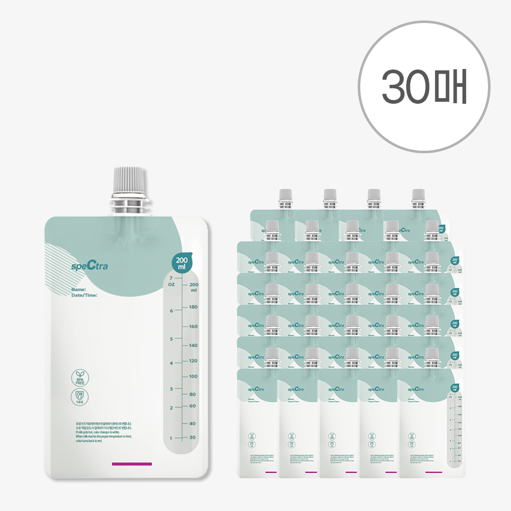 [온도감지] 이지 모유저장팩 200ml 리필 | 30 매 / 커넥터 미포함 / 바로 유축