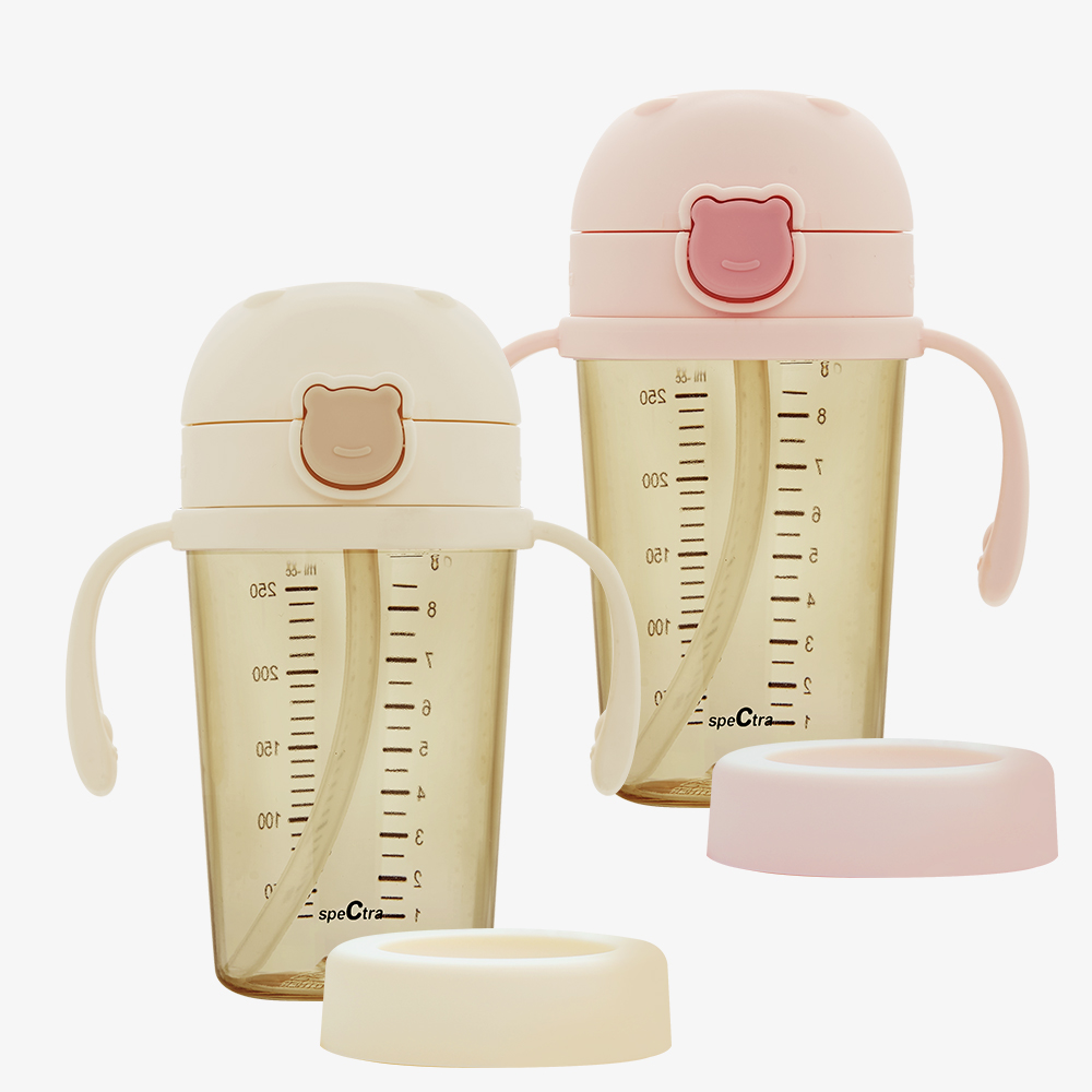 원터치 베베곰 빨대컵 250 ml | 빨대, 손잡이, 밀폐캡 포함 / 2 colors