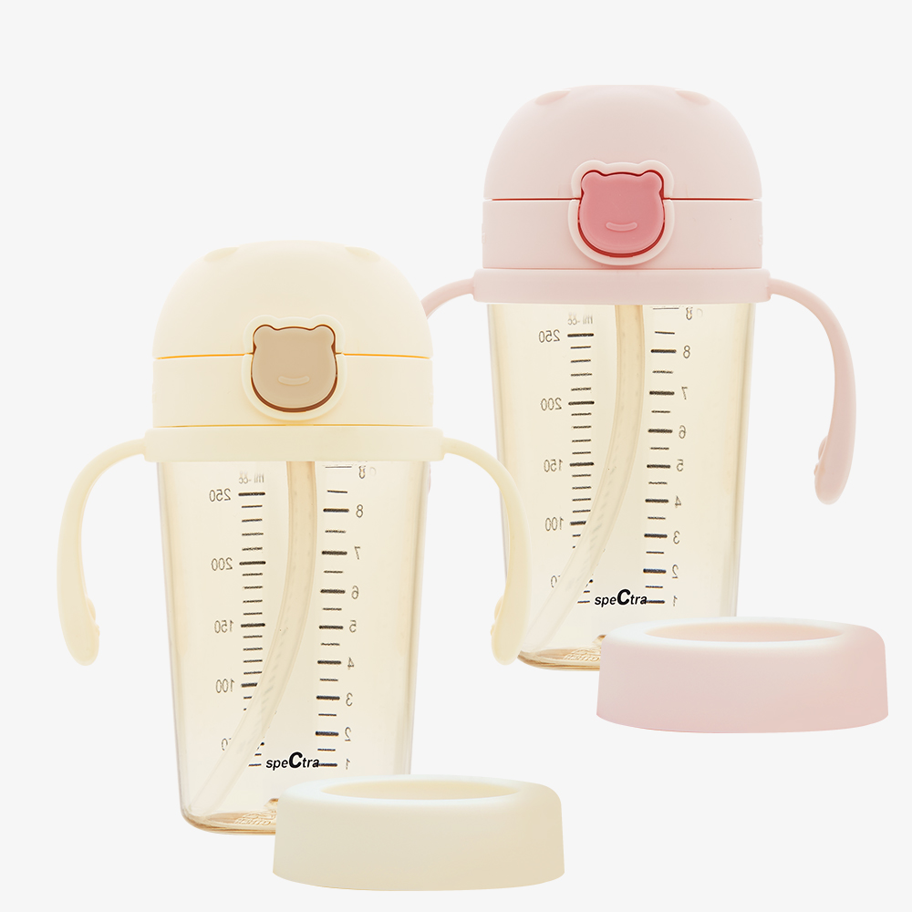 원터치 베베곰 빨대컵 250 ml | 빨대, 손잡이, 밀폐캡 포함 / 2 colors