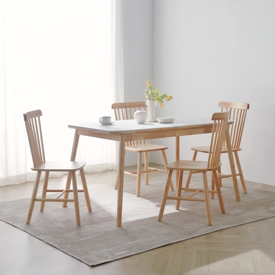 [한정수량특가] 우디 화이트 12T 통세라믹 원목 식탁 1400