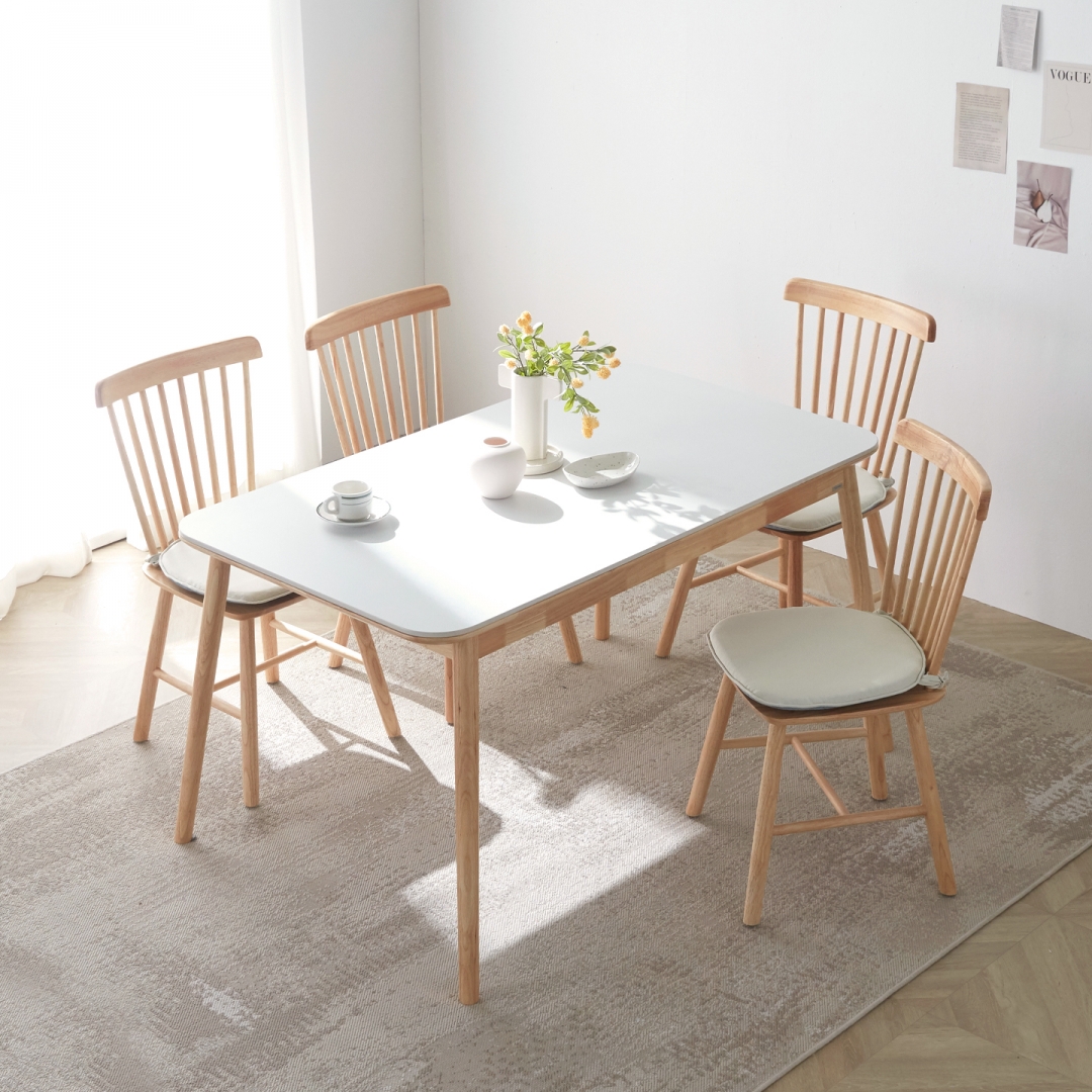 [한정수량특가] 우디 화이트 12T 통세라믹 원목 식탁 1400