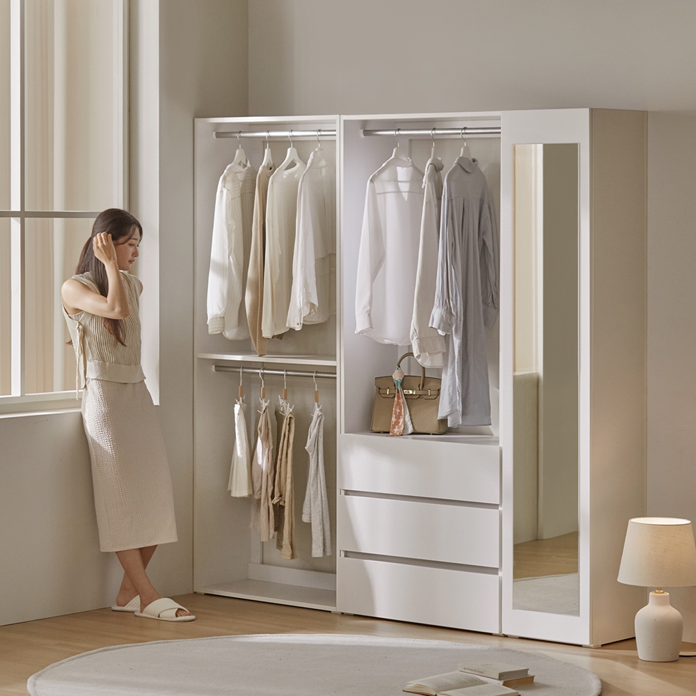심플리 화이트 드레스룸 1600 시스템 헹거 옷장