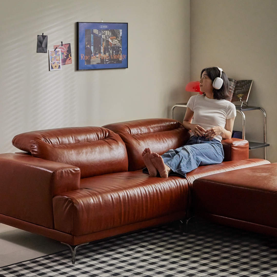 지정일배송/무료설치ㅣ취향의 동백 2060 모듈형 헤드틸팅 가죽 소파 3인