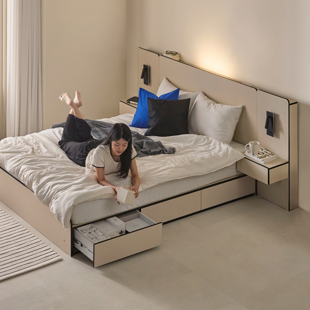 무료설치ㅣ그림의 선유 자작나무 엣지 LED 수납 침대 프레임 (SS/Q)