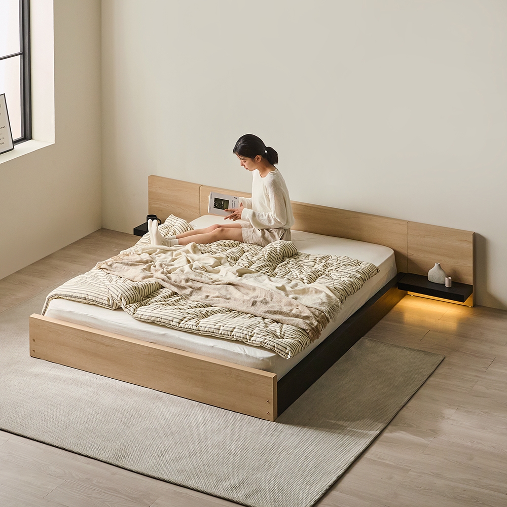 오후의 선유 E0등급 원목형 LED 저상형 호텔 침대 프레임 SS/Q