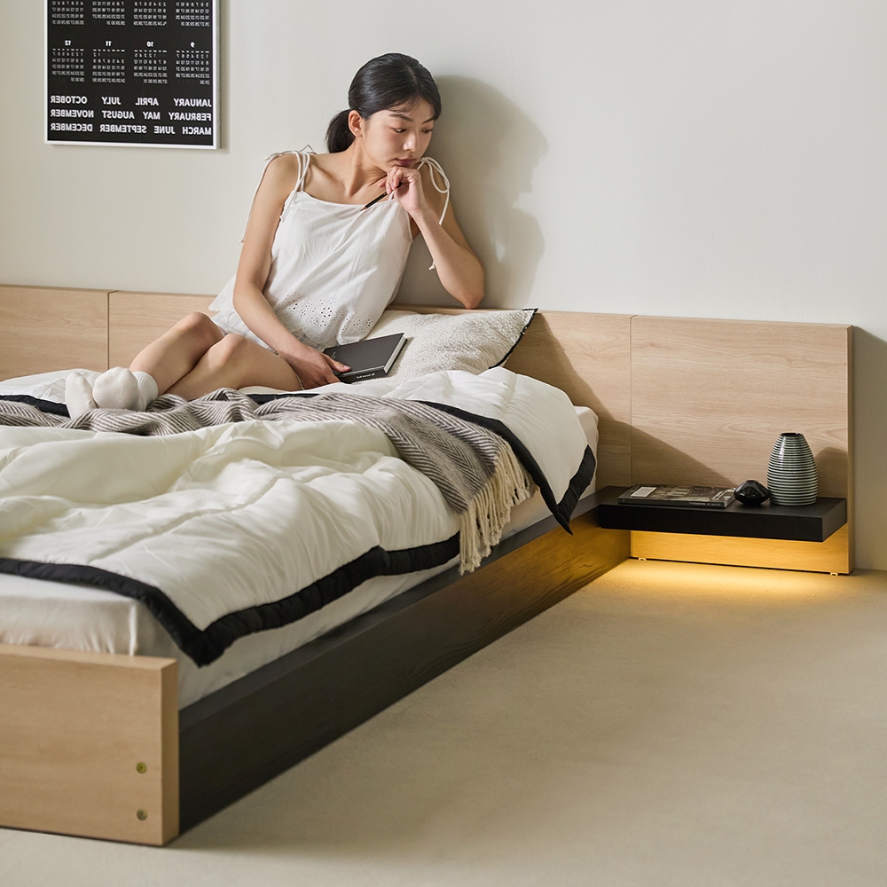 오후의 선유 E0등급 원목형 LED 저상형 호텔 침대 프레임 SS/Q