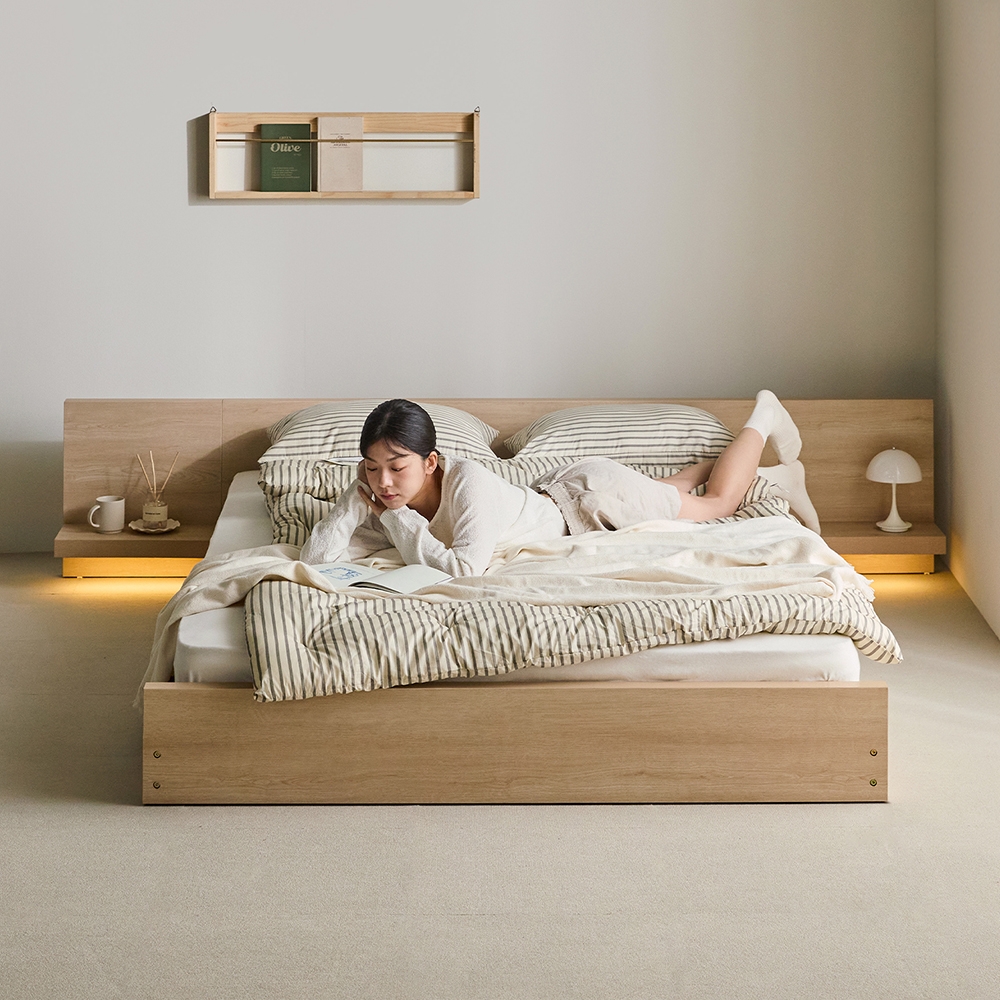 오후의 선유 E0등급 원목형 LED 저상형 호텔 침대 프레임 SS/Q