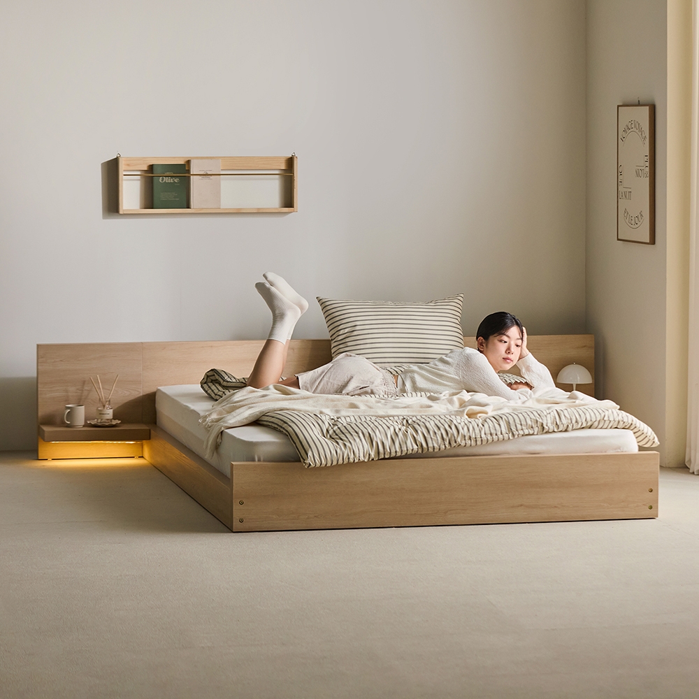 오후의 선유 E0등급 원목형 LED 저상형 호텔 침대 프레임 SS/Q