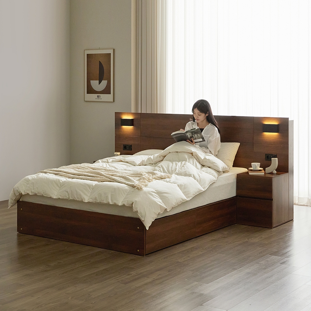 그윽한 선유 원목형 LED 빅수납 호텔 침대 프레임 SS/Q/LK