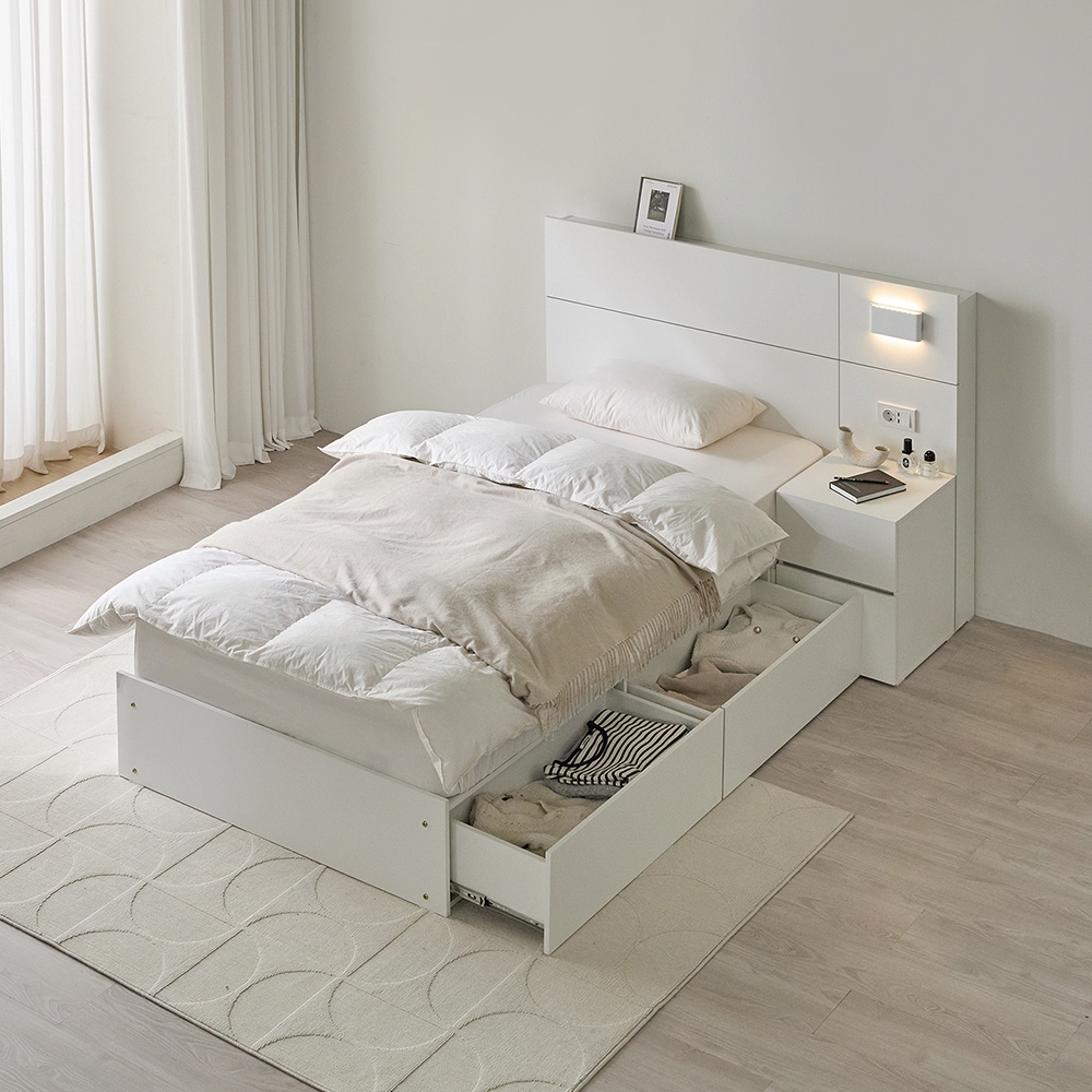 그윽한 선유 원목형 LED 빅수납 호텔 침대 프레임 SS/Q/LK