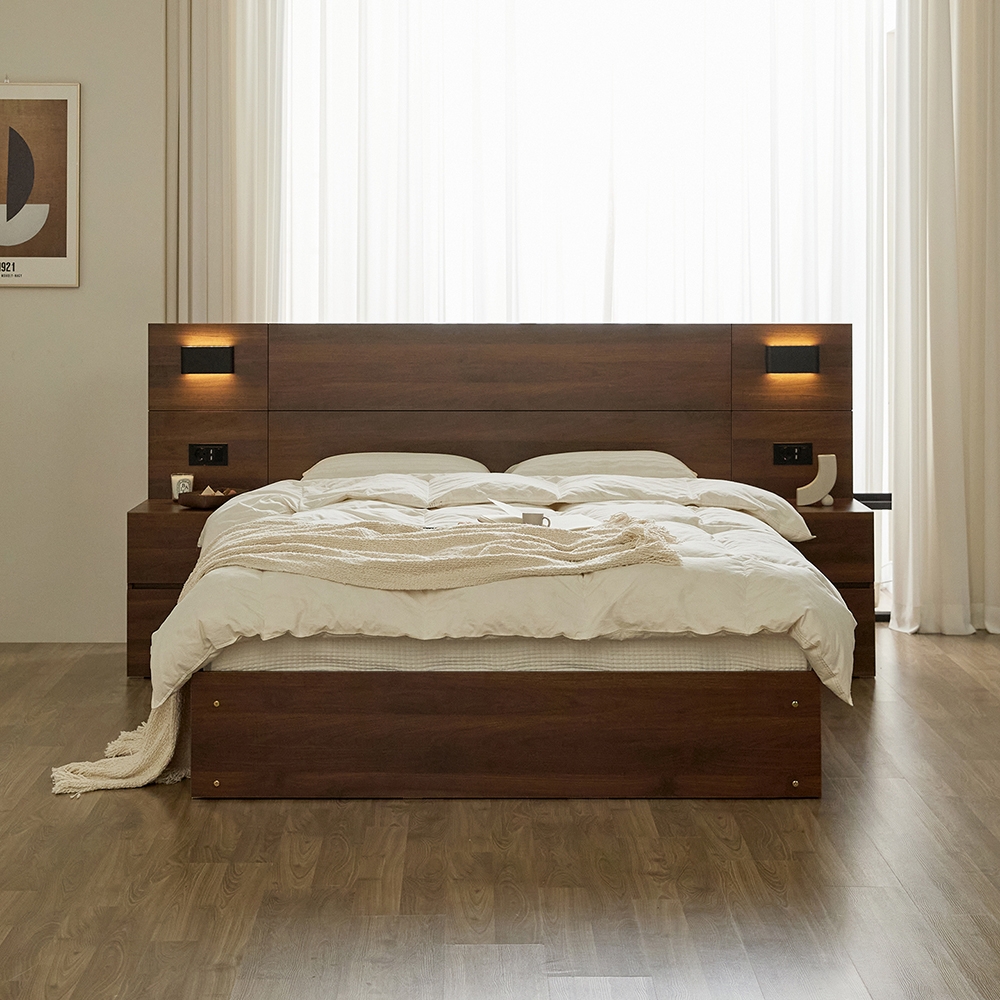 그윽한 선유 원목형 LED 빅수납 호텔 침대 프레임 SS/Q/LK